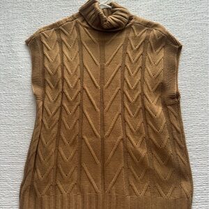 Sleeveless Cable Turtleneck Sweater Vest - Brown